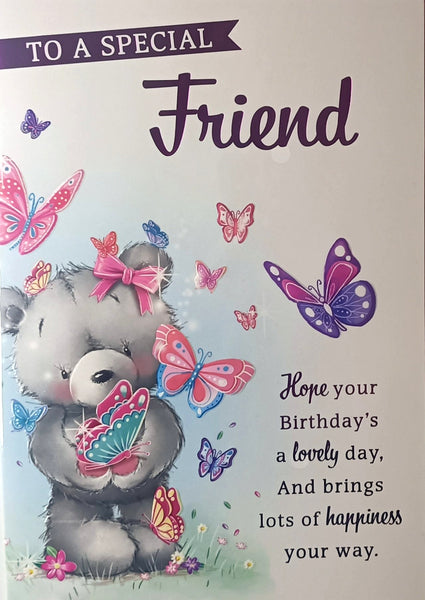 Friend Birthday - Cute Bear Holding Butterfly