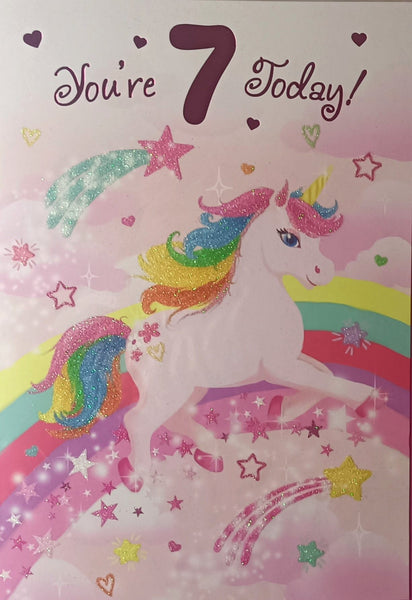 7 Girl Birthday - Unicorn Facing Right