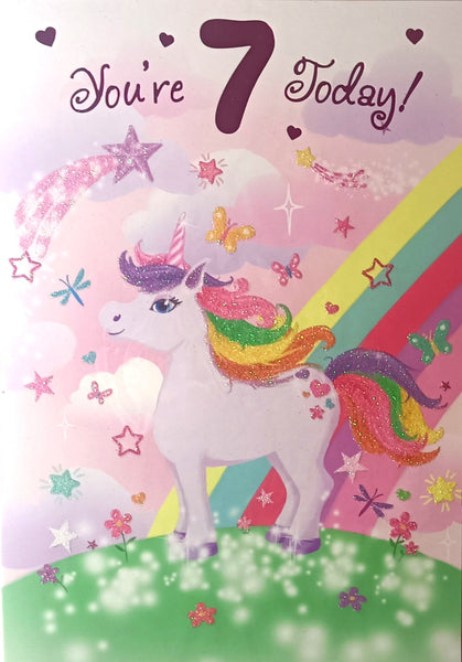 7 Girl Birthday - Unicorn Facing Left