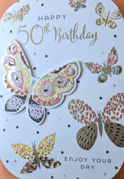 50 Birthday Female - Orange & Gold Butterflies