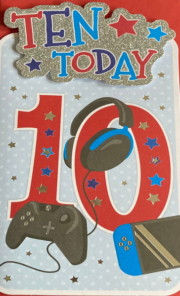 10 Boy Birthday - Platinum Slim red numbers