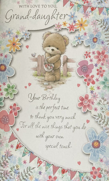 Granddaughter Birthday - Teddy & Flowers Words