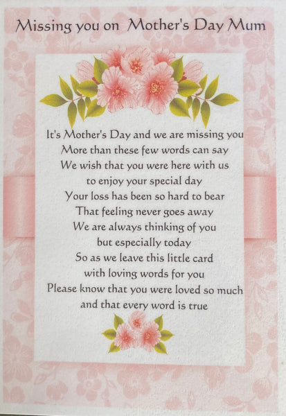 Mother’s Day Grave Card Mum - Pink Missing You