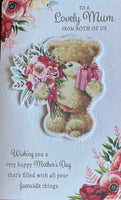 Mother’s Day Mum From Both Of Us - Cute Bear holding Bouquet and Box