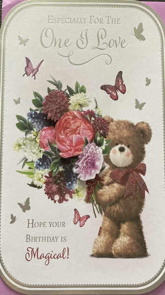 One I Love Birthday - Large Brown Bear With Bouquet