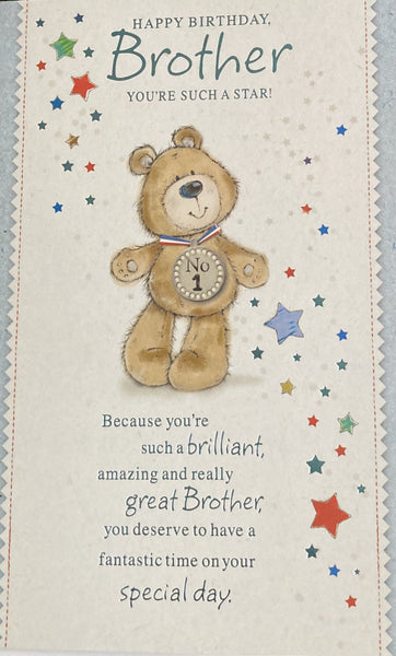 Brother Birthday - Cute Words Brown Teddy