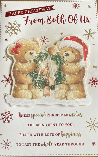 From Both of Us Christmas- Cute 2 Bears holding Wreath