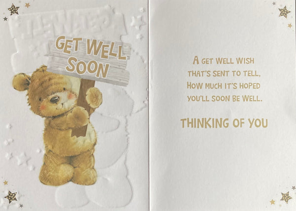 Get Well Soon Card Cute Teddy Card Thinking of You Get Well 