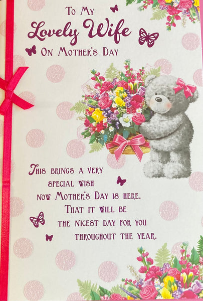 Mother’s Day Wife - Large grey bear holding flowers
