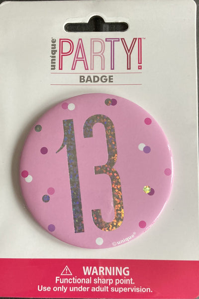 13 pink badge